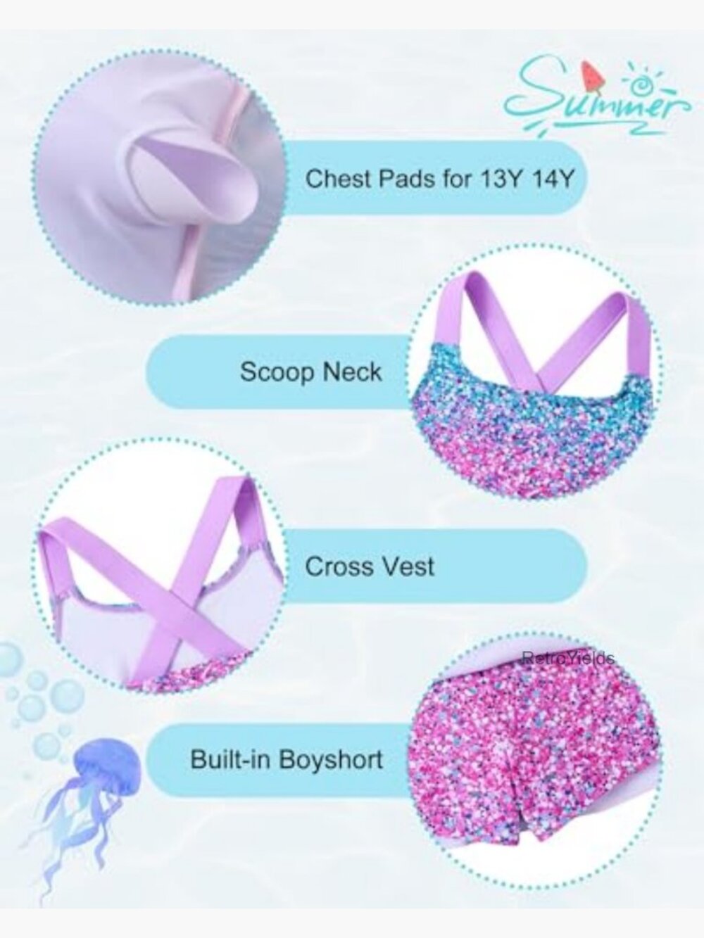 Girls Tankini Set with Boyshorts UPF 50+ 2-Piece Swimsuit - Picture 5 of 7